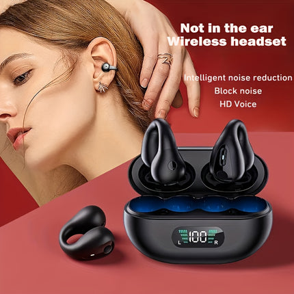 Wireless Ear-Clip Headphones with Battery Indicator & Gaming Bass