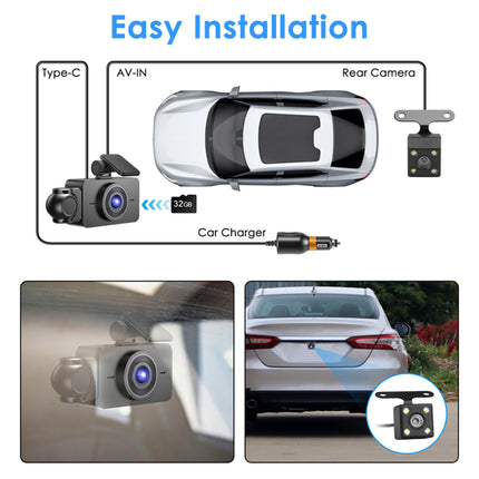 3 Channel Dash Cam For Cars, 1080p Full HD Front Camera (140° Wide View) With 48