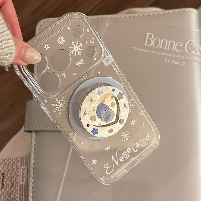 Glitter Snowman Magnetic Stand Phone Case Transparent