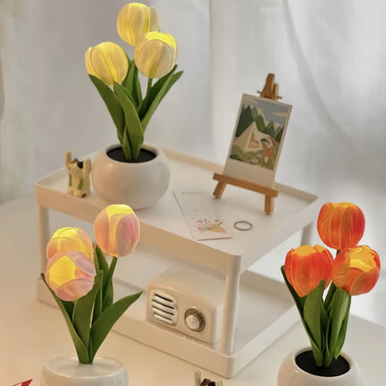 Tulip LED Table Lamp with Flower Vase - USB Night Light Decor