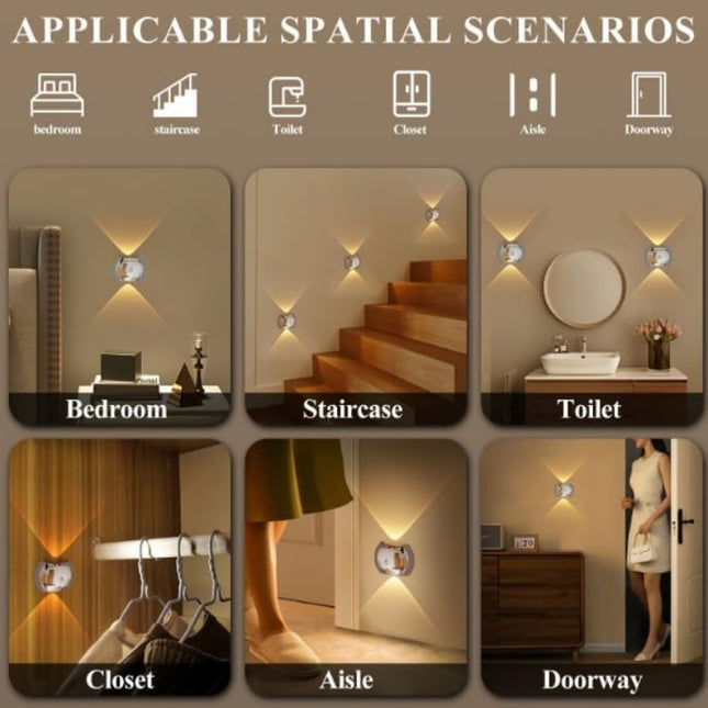 LED Wall Light with Motion Sensor USB Rechargeable 3 Color Modes 2-Pack