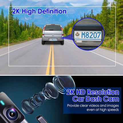 2K Dash Cam Front Camera 140° WiFi Night Vision 32GB Memory Card