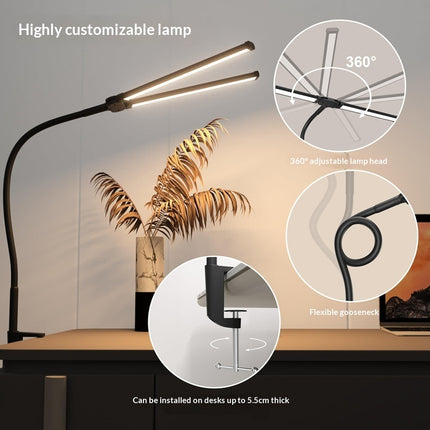 Double Head Desk Lamp USB Eye Protection LED Study Lamp Clamp Mount