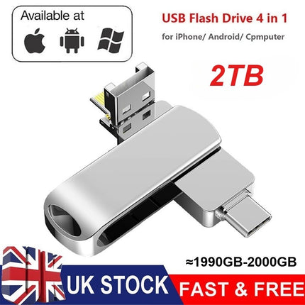 2TB USB 3.0 Stick 4-in-1 Type-C for iPhone iPad Android PC Storage