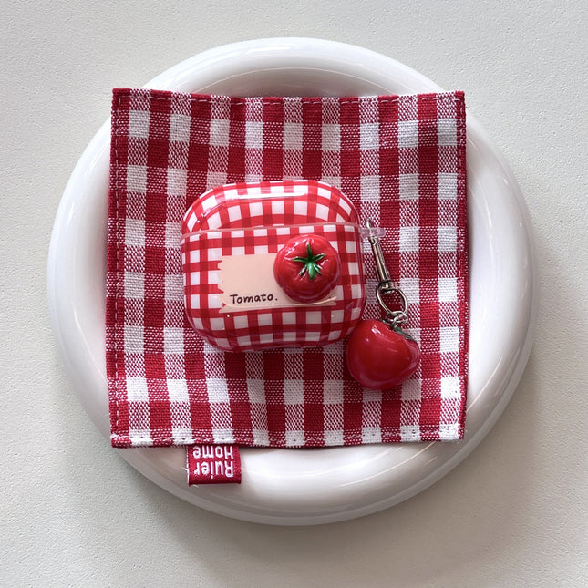 Red Plaid Bluetooth Wireless Earphone Case For Tomatoes And