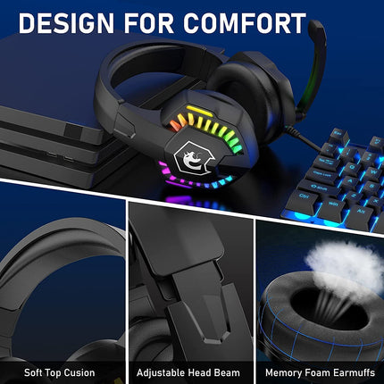 Wired Gaming Headset With Rainbow RGB Backlight Retractable Stereo Sound For Ps4