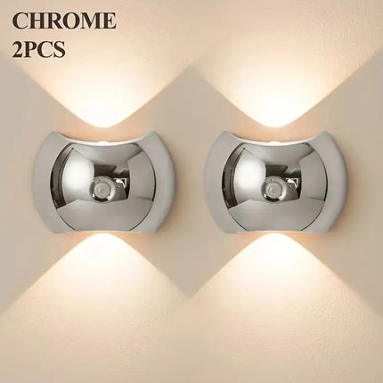 LED Wall Light with Motion Sensor USB Rechargeable 3 Color Modes 2-Pack