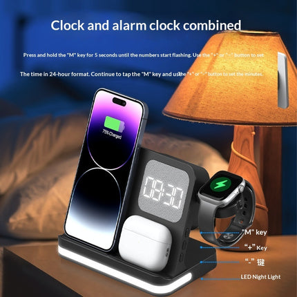 7-in-1 Wireless Charging Station with Clock for Smartphone & Smartwatch