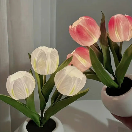 Tulip LED Table Lamp with Flower Vase - USB Night Light Decor