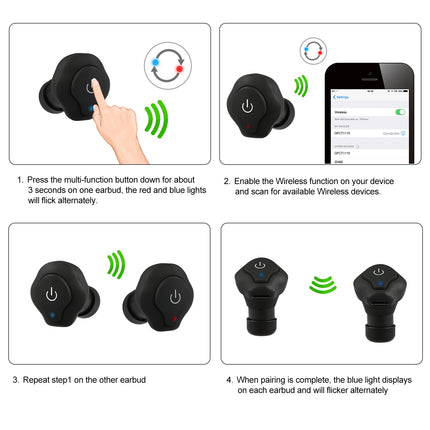 1 Pair True Wireless Earbuds Csr V4.2 In-ear Stereo Headsets Ip44 Waterproof Apt
